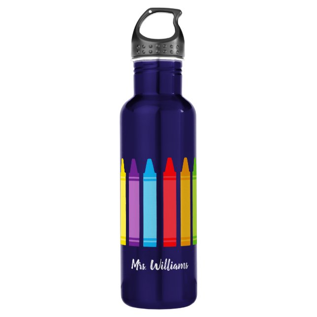 Niedlicher Crayon-Grundschullehrer Personalisiert Edelstahlflasche (Vorderseite)
