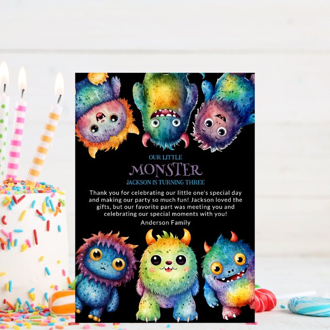 Niedlicher Cudful Kleine Monster Kindergeburtstag Dankeskarte (Von Creator hochgeladen)
