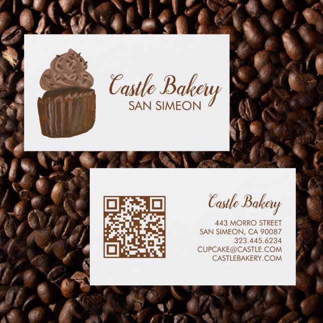 NIEDLICHER CUPCAKE Bäckereibäckerei Koch Moderner  Visitenkarte (Watercolor cupcake custom business cards with QR code
)