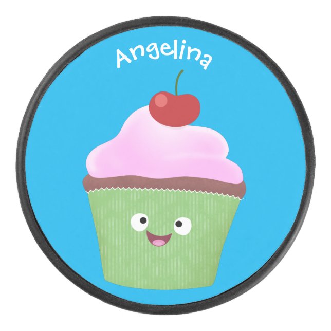 Niedlicher Cupcake Cartoon Eishockey Puck (Vorderseite)