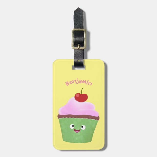 Niedlicher Cupcake Cartoon Gepäckanhänger (Vorderseite vertikal)