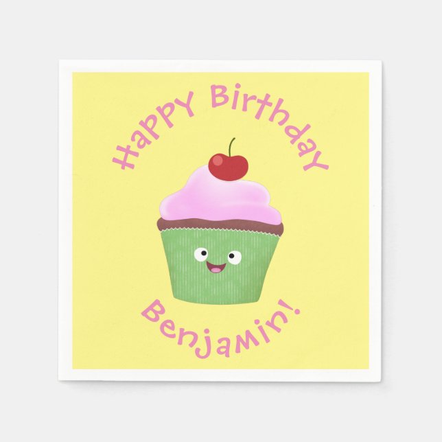 Niedlicher Cupcake Cartoon Serviette (Vorderseite)