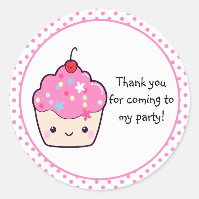 Niedlicher Cupcake Danke Runder Aufkleber (Vorderseite)