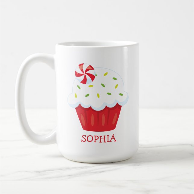 Niedlicher Cupcake Personalisierte Weihnachtsfeier Kaffeetasse (Links)