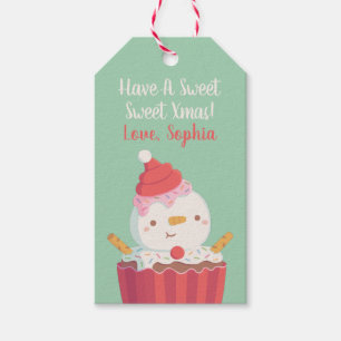 Niedlicher Cupcake Snowman, süße Weihnachten Geschenkanhänger