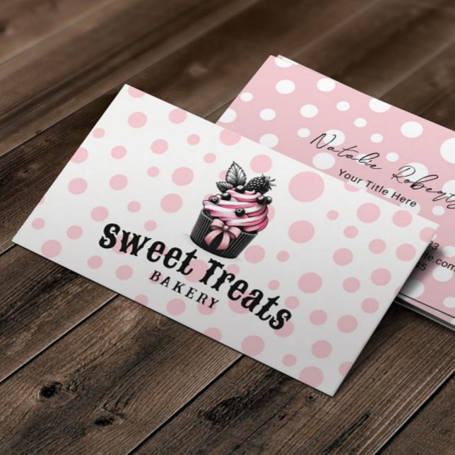 Niedlicher Cupcake Sweet Leckereien Pink Polka Dot Visitenkarte (Von Creator hochgeladen)