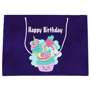 Niedlicher Cupcake und glückliche Eiscreme Geburts Große Geschenktüte