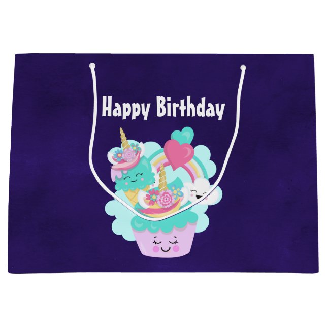 Niedlicher Cupcake und glückliche Eiscreme Geburts Große Geschenktüte (Vorderseite)