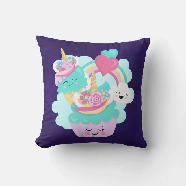 Niedlicher Cupcake und Happy Ice Creme Kissen (Vorderseite)