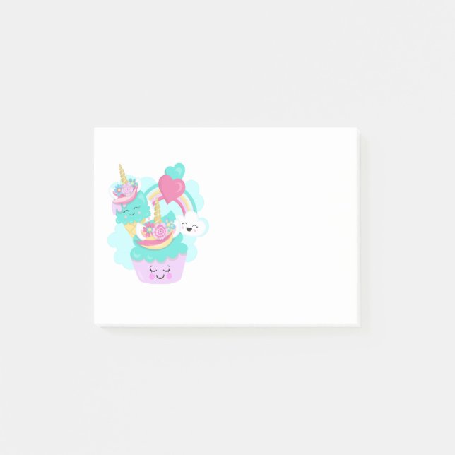 Niedlicher Cupcake und Happy Ice Creme Post-it Klebezettel (Vorderseite)