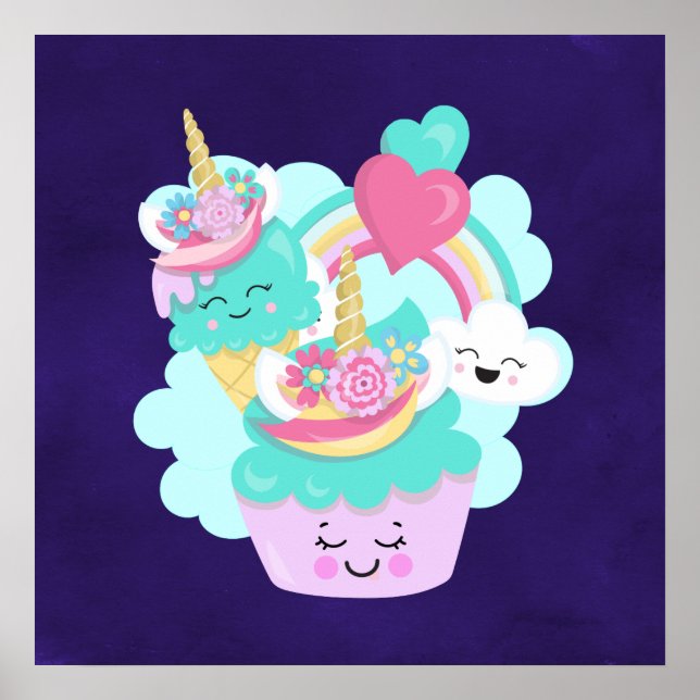 Niedlicher Cupcake und Happy Ice Creme Poster (Vorne)