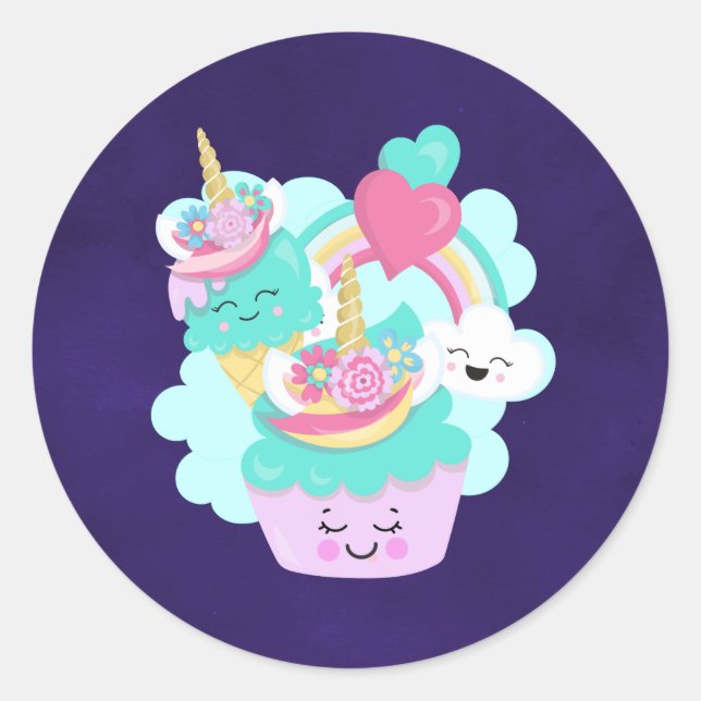 Niedlicher Cupcake und Happy Ice Creme Runder Aufkleber (Vorderseite)