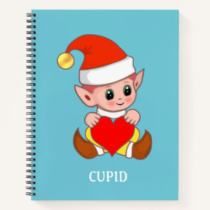 Niedlicher Cupid-Elf mit Herz auf Türkis Notizbuch