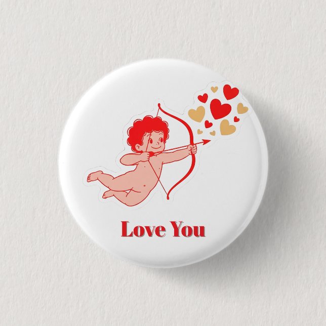 Niedlicher Cupid mit Bogen und Pfeil Button (Vorderseite)