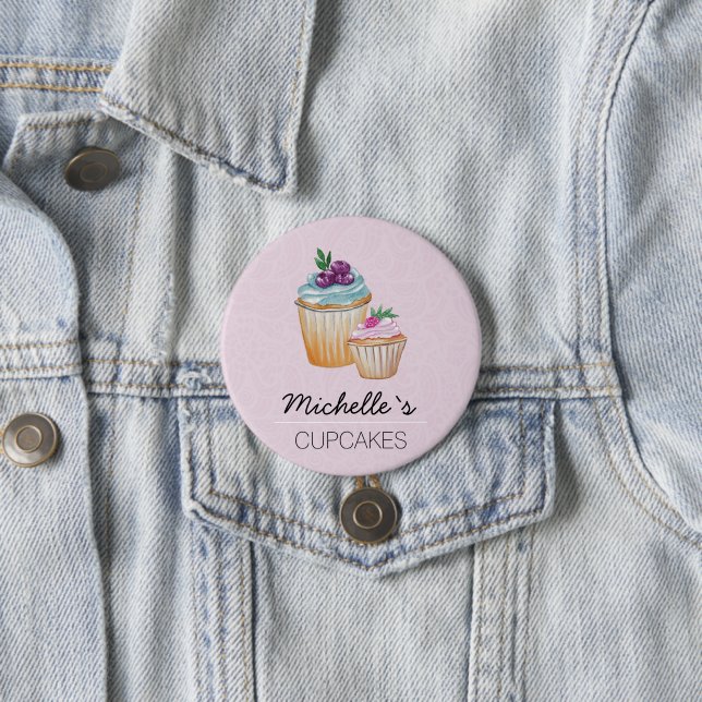 Niedlicher CupKuchen und Früchte Wasserfarbe Button (Beispiel)