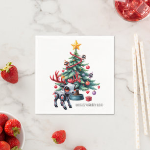 Niedlicher Cyberpunk-Rentier mit Weihnachtsbaum Serviette