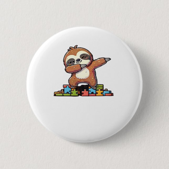 Niedlicher Dabbing Faultier Autismus Bewusstsein A Button (Vorderseite)