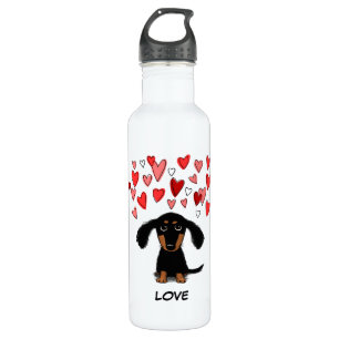 Niedlicher Dackel-Welpe mit Valentine-Herzen Edelstahlflasche