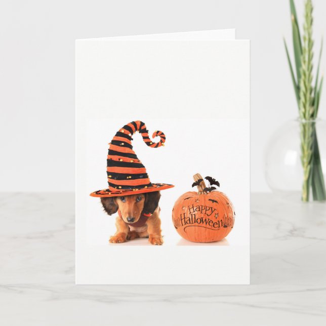 Niedlicher Dackelwelpe Halloween Karte (Vorderseite)