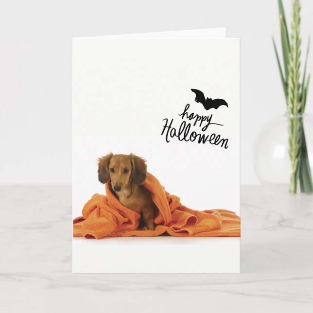 Niedlicher Dackelwelpe in orange umfassendem Karte (Vorderseite)