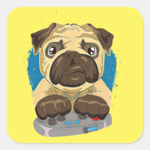 Niedlicher Daddy Mops Dog Spielen Videospiele Quadratischer Aufkleber