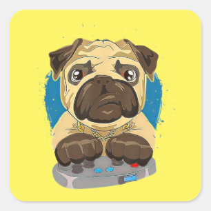 Niedlicher Daddy Mops Dog Spielen Videospiele Quadratischer Aufkleber