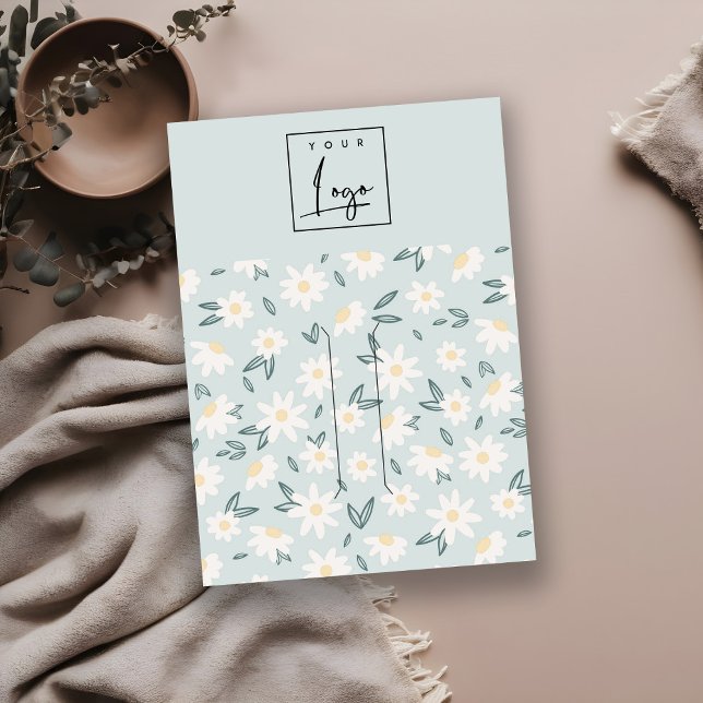 Niedlicher Daisy Floral Aqua Blue Logoklammer Visitenkarte (Von Creator hochgeladen)