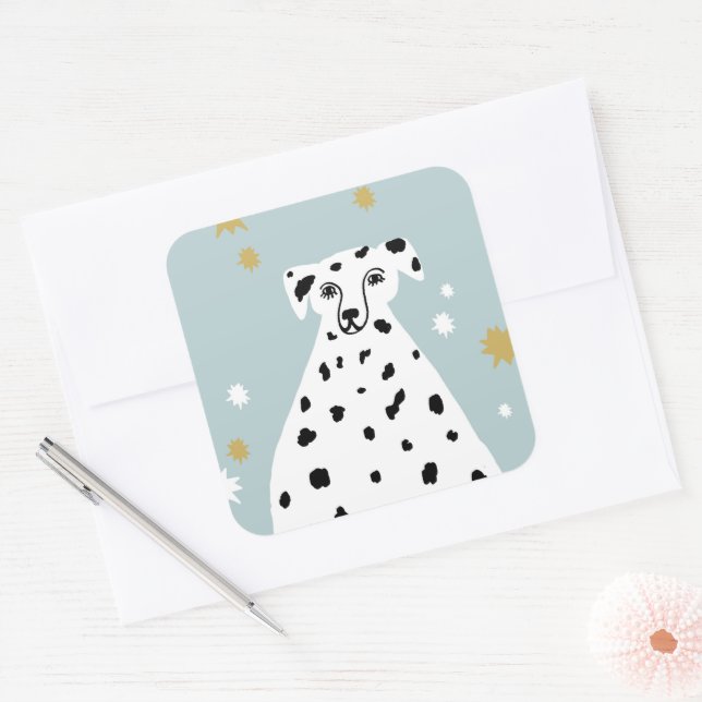 Niedlicher Dalmatiner Hund Abstrakte Illustration  Quadratischer Aufkleber (Umschlag)