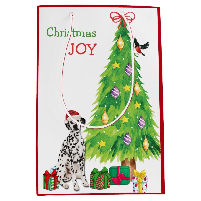 Niedlicher Dalmatiner Weihnachtsmannmütze und Weih Mittlere Geschenktüte (Vorderseite)