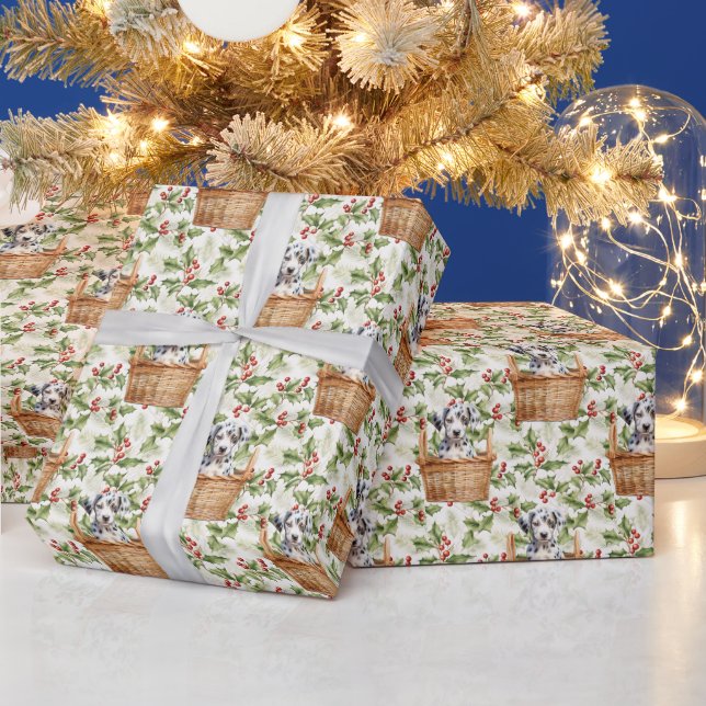 Niedlicher Dalmatiner Welpe in Basket Weihnachten  Geschenkpapier (Feiertage)