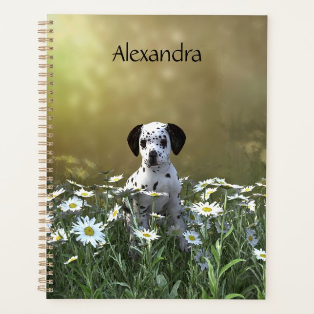 Niedlicher Dalmatiner Welpe in Daisies Planer (Vorderseite)