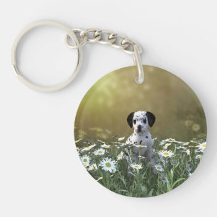 Niedlicher Dalmatiner Welpe in Daisies Schlüsselanhänger