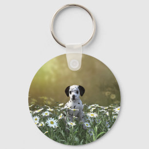 Niedlicher Dalmatiner Welpe in Daisies Schlüsselanhänger