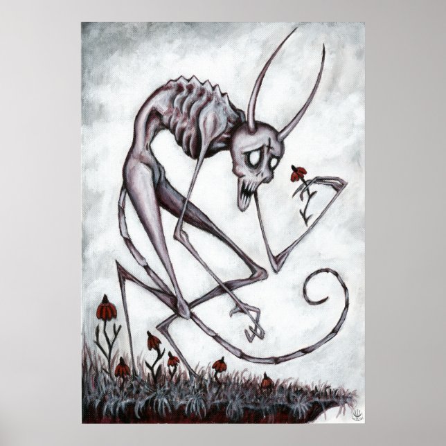 Niedlicher Dämon mit Blume-Acrylmalplakat Poster (Vorne)