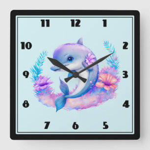 Niedlicher Delfin Meereskreatur Quadratische Wanduhr