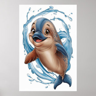 Niedlicher Delphin in Wasserfarbe für Kinderzimmer Poster