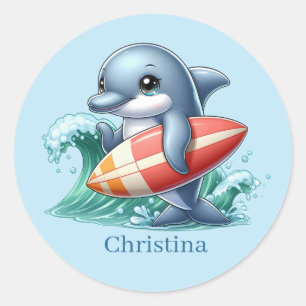 Niedlicher Delphin-Zusatz zum Surfen Runder Aufkleber
