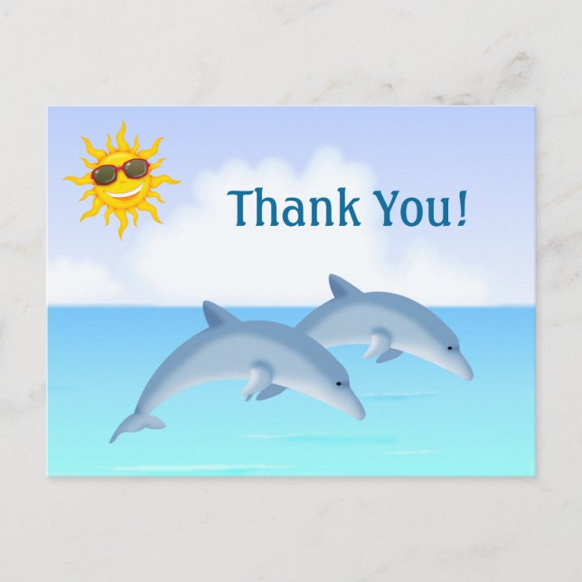 Niedlicher Delphine Ocean Beach Vielen Dank Postkarte (Vorderseite)