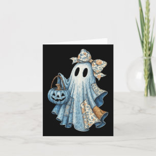 Niedlicher Denim Ghost mit Blumenkeule Halloween-Ä Karte