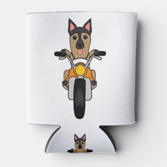 Niedlicher deutscher Schäferhund auf Motorrad fahr Dosenkühler (Vorderseite)