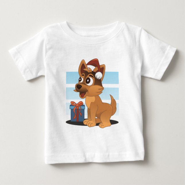 Niedlicher deutscher Schäferhund-Cartoon Baby T-shirt (Vorderseite)