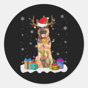 Niedlicher deutscher Schäferhund Dog Christmas Lig Runder Aufkleber