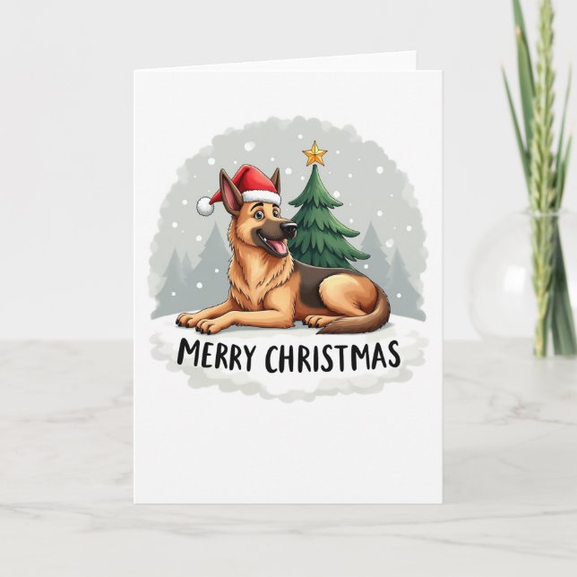Niedlicher deutscher Schäferhund in der Weihnachts Karte (Vorderseite)