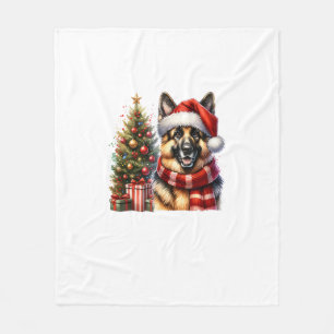 Niedlicher deutscher Schäferhund Weihnachtsmannmüt Fleecedecke