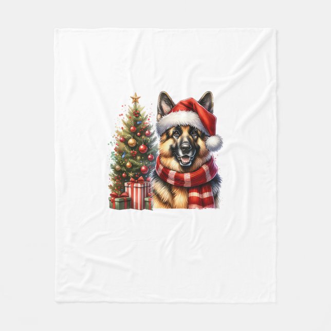 Niedlicher deutscher Schäferhund Weihnachtsmannmüt Fleecedecke (Vorderseite)