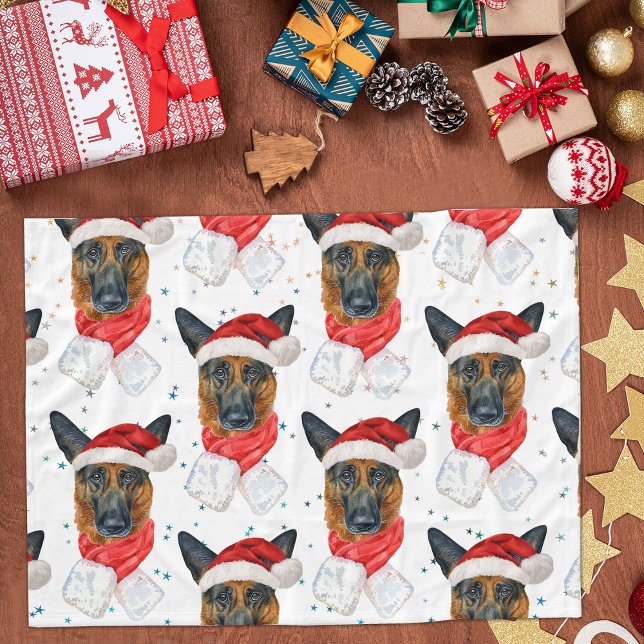 Niedlicher deutscher Schäferhund Weihnachtsmuster Fleecedecke (Von Creator hochgeladen)