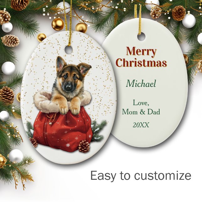 Niedlicher deutscher Schäferhund Welpenweihnachtsb Keramik Ornament (Von Creator hochgeladen)