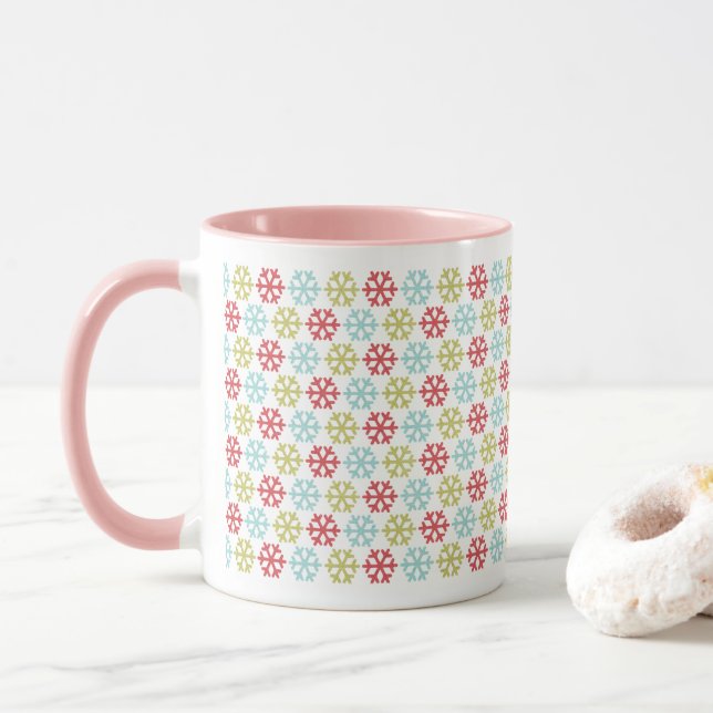 Niedlicher Dezember Winterschneeflocken Kunstmuseu Tasse (Mit Donut)