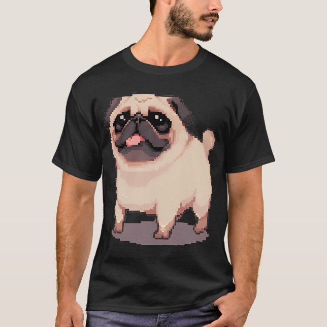 Niedlicher dicker Mops - Pixelkunst T-Shirt (Vorderseite)