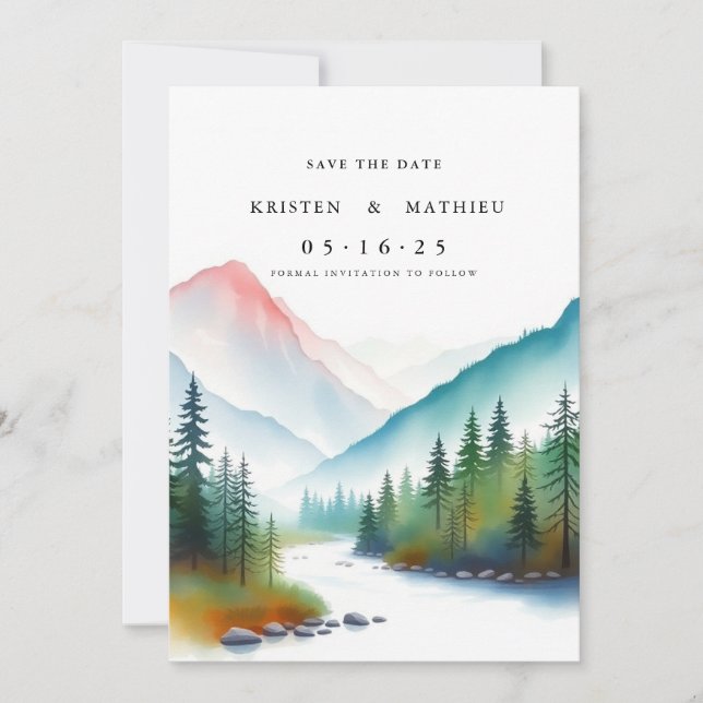 Niedlicher digitaler Berg Save The Date (Vorderseite)